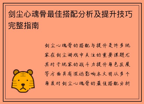 剑尘心魂骨最佳搭配分析及提升技巧完整指南